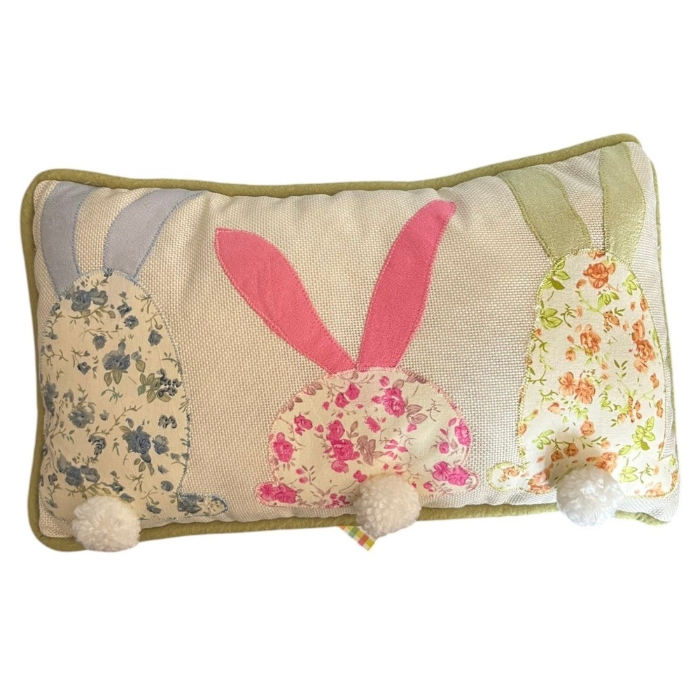 Celebrate It Bunny Lumbar Pillow Unisex OS Cream‎ Brand New Floral Pom Tails
